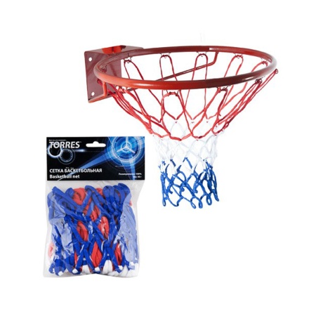 Купить Сетка баскетбольная Torres, нить 4 мм, бело-сине-красная в Петушках 